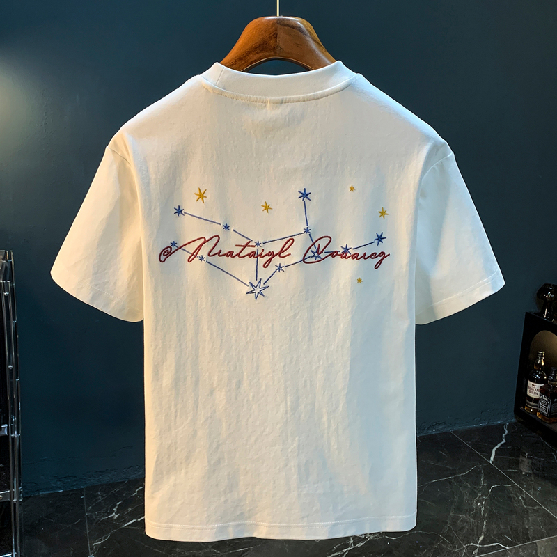 Constellation Logo Embroidered Short-Sleeved T-Shirt for Men and Women, Summer 2026 New Style, American Loose-Fitting Thin Casual Round-Neck Top t