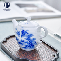 Hongyao Jingdezhen Hand-painted blue and white Kung Fu tea teapot single pot ceramic landscape flowers and birds with high temperature anti-scalding