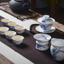 Hongyao Empty Valley Orchid 9-piece set underglaze color cover bowl Blue and white Porcelain Gongfu Tea set Home ceramic gift box