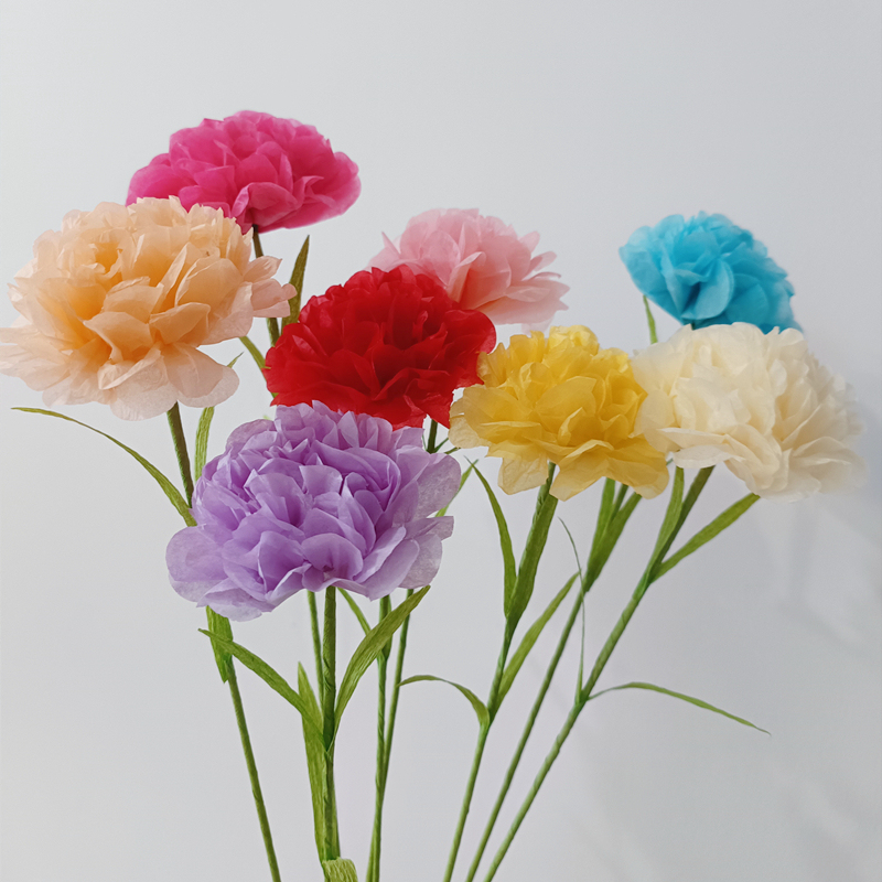 Petal-Free Paper Craft Paper Flower Simple Carnation Set Crepe Paper Flower DIY Material Kit Teacher's Day Handmade Gift