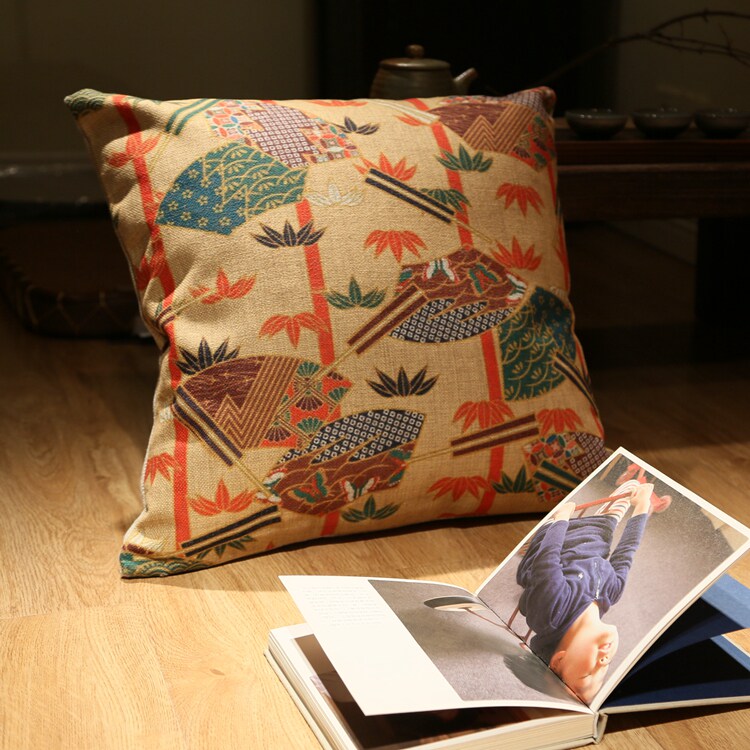 Cotton linen sofa pillow cushion back bag Japanese style Ukiyo-e pattern Japanese decoration all-match back bag