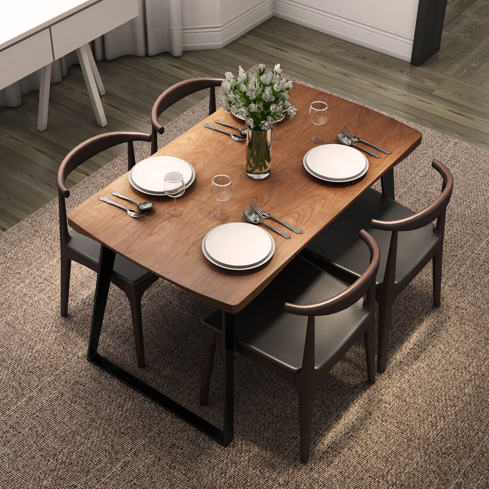Nordic solid wood iron dining table and chair combination household rectangular simple hotel Chinese restaurant hot pot restaurant table 6-8 people - Taobao