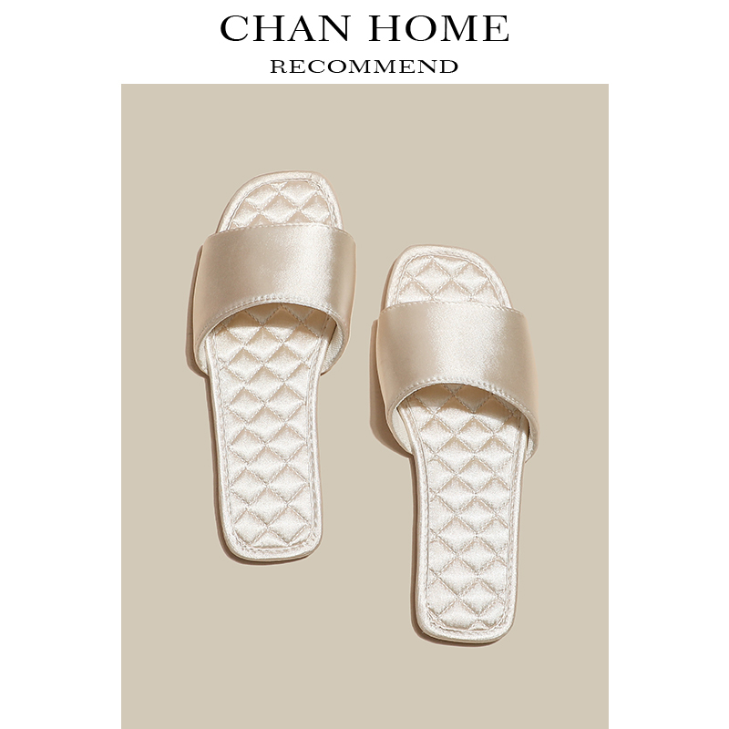 French-Style Satin Home Indoor Slippers for Women, Soft-Soled, Non-Slip, Odor-Resistant, High-End Satin Finish, Suitable for Summer Outdoor Wear