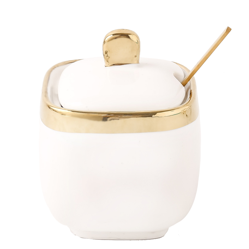 Single Can Spoon FeedingNorthern European style Light luxury white Phnom Penh ceramics Sugar can Salt pot Seasoning tank Seasoning bottle Seasoning Four piece suit Flower and fruit tea pot
