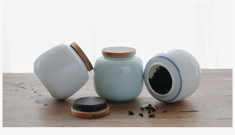 By mud jingdezhen ceramic seal pot of tea caddy fixings warehouse contracted circular storage jar shadow blue small wake tea