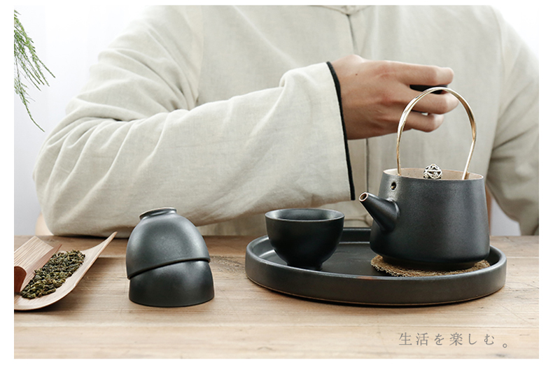 By manual coarse pottery mud Japanese girder pot boiling pot of household contracted kung fu tea set single ceramic teapot tea