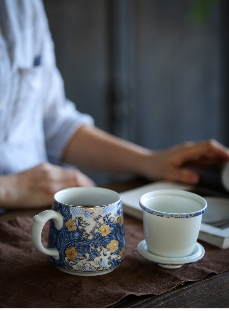 Jingdezhen ceramic cups by mud manual colored enamel office cup home mark cup with cover filter tea cup