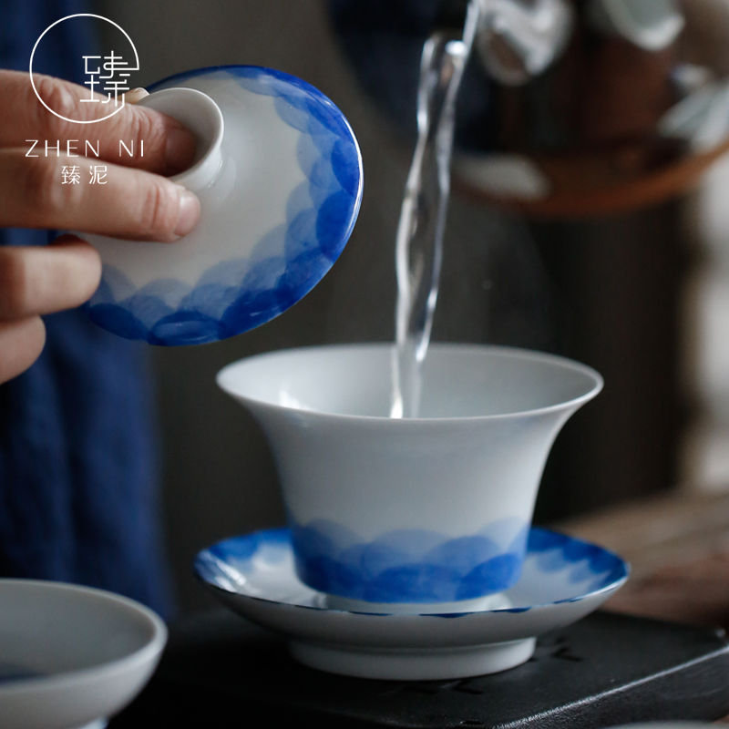 Hand - made by clay was suit jingdezhen thin foetus by Hand only three tureen household kung fu tea set of tea cups