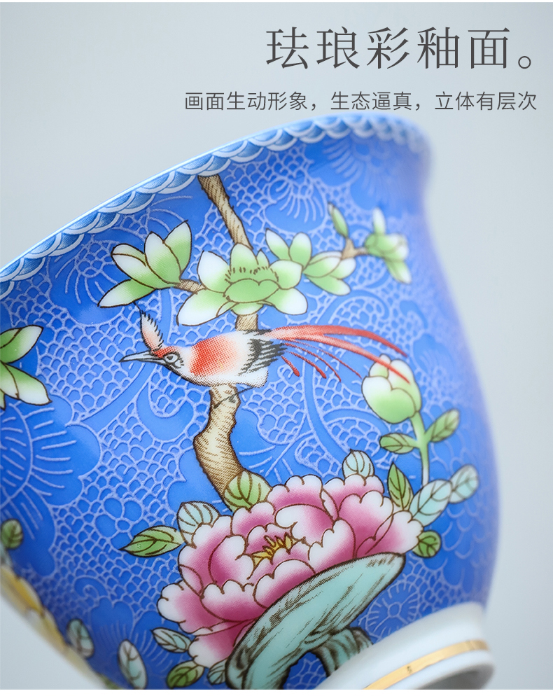 By mud jingdezhen tureen hand paint thin foetus enamel only three bowls of kung fu tea set domestic large bowl