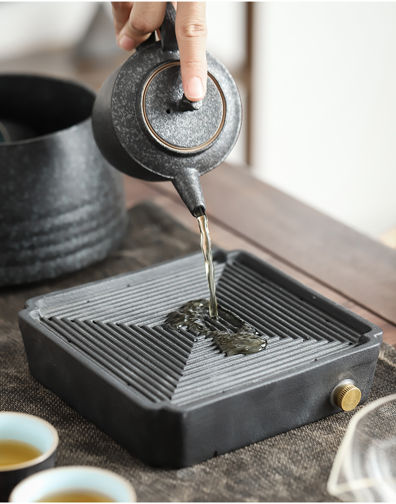 By mud Japanese - style square small tea tray was home coarse TaoGan pot bearing ceramic drainage water from the Taiwan tea sea