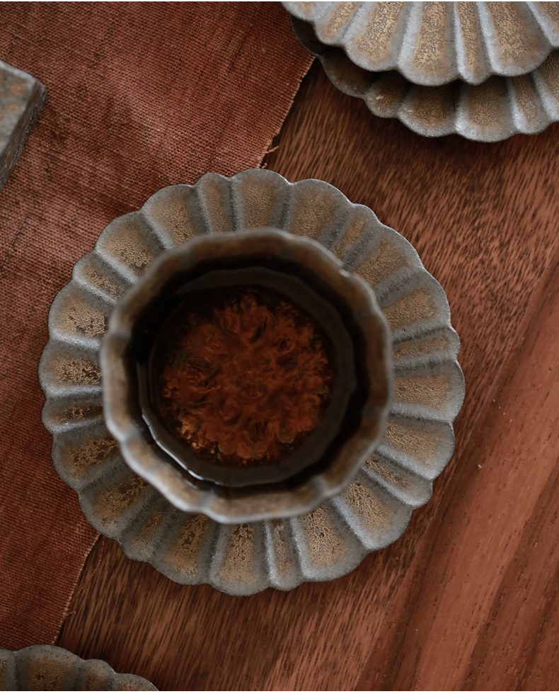 By mud cup mat manual fine gold ceramic cup mat Japanese retro insulation cup kung fu tea tea accessories