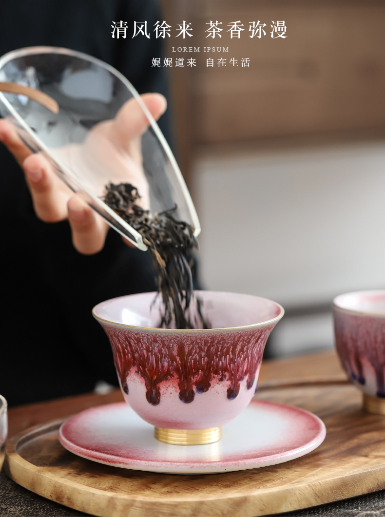 By mud up ceramic tureen Japanese household kung fu tea set 3 to make tea bowl large copper bottom to bowl