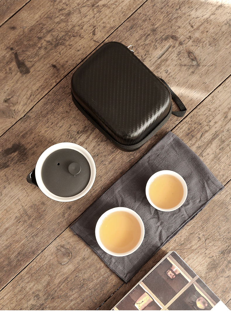 By black pottery mud crack cup a pot of two cups of portable travel tea set kung fu teapot cup custom LOGO