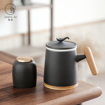 Zhenni office cup with lid Filter mug Ceramic household tea drinking cup Wooden handle tea cup Tea can customization