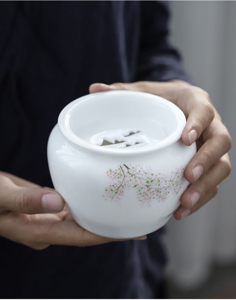 Hand built by mud water white porcelain tea to wash dishes manual Japanese ceramic household cup tea for wash in hot water jar cylinder parts