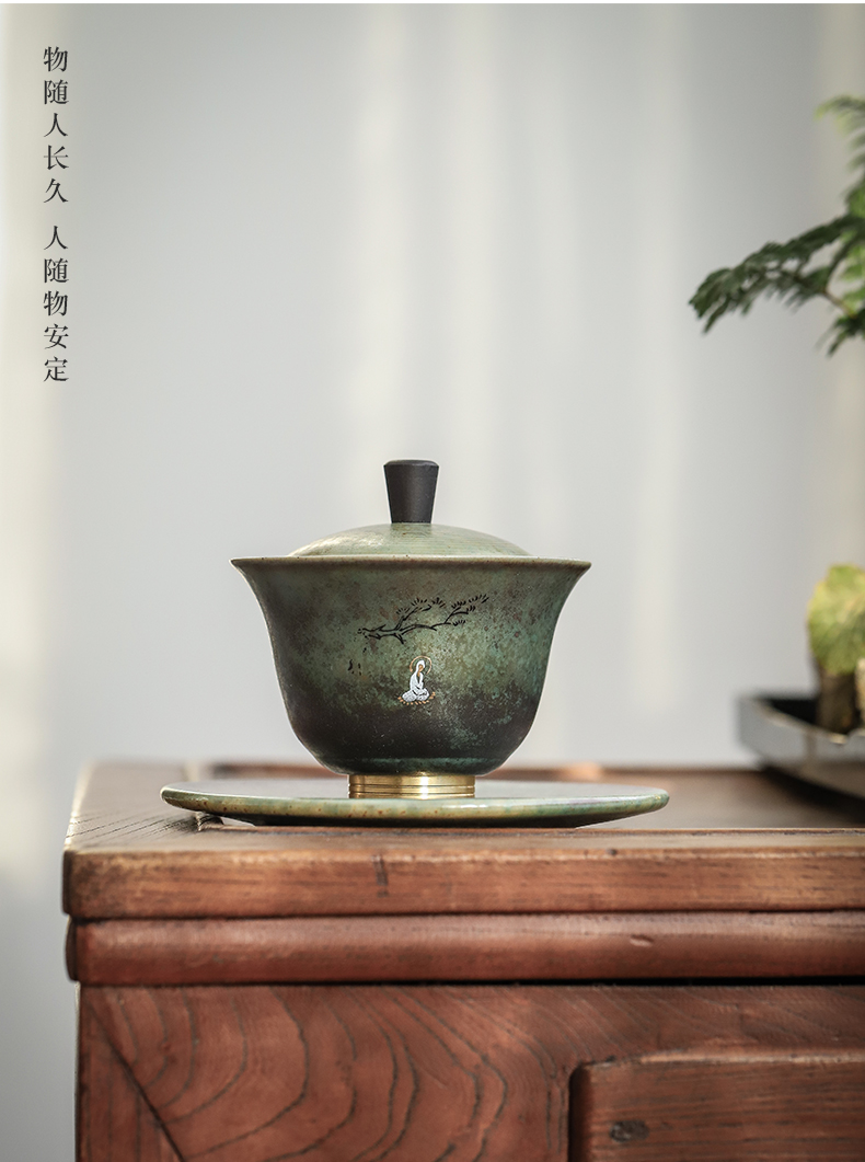 By mud home tea tureen manual variable only three Japanese kung fu ceramic bowl heat - resistant worship to dazzle see colour copper bowl