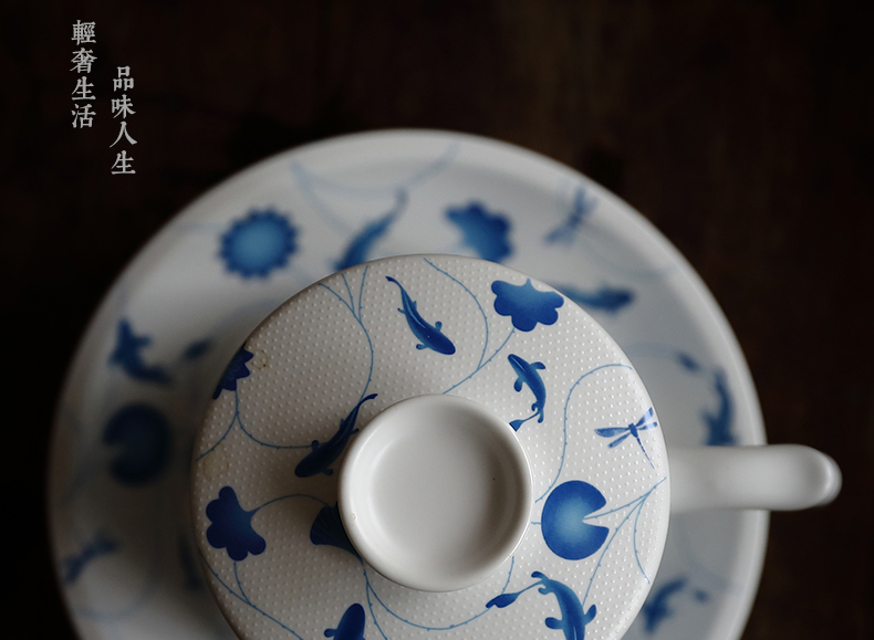 By mud office cup of jingdezhen blue and white porcelain teacup manual high - capacity mark cup with cover filter personal water bottle