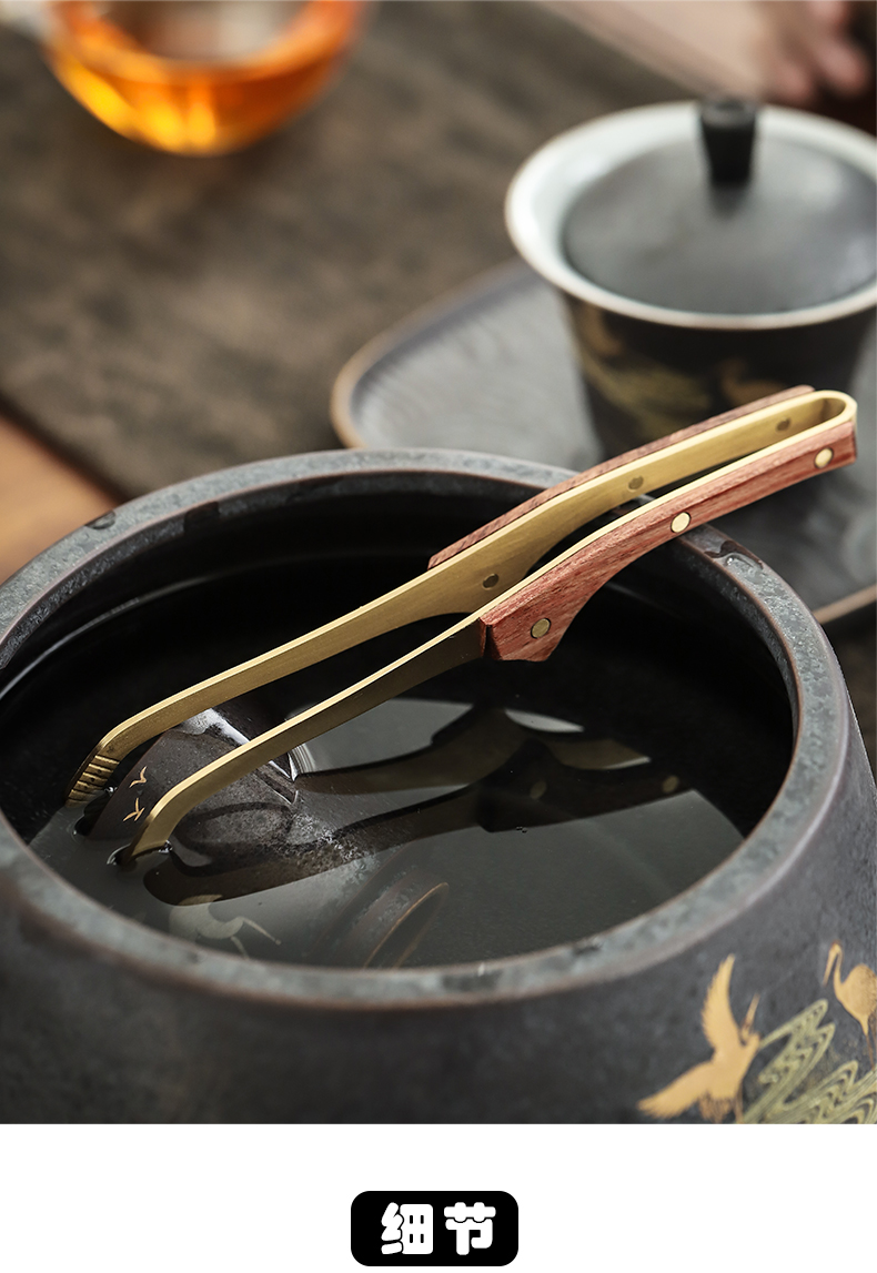 By pure copper ChaGa mud thickening paulownia tweezers kung fu tea tea set clip accessories household antiskid tea wash cup
