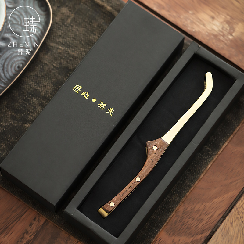 By pure copper ChaGa mud thickening paulownia tweezers kung fu tea tea set clip accessories household antiskid tea wash cup