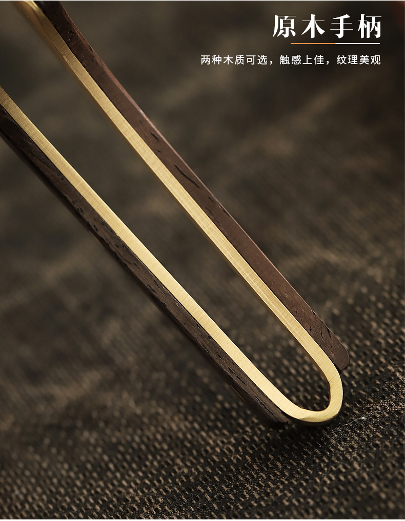 By pure copper ChaGa mud thickening paulownia tweezers kung fu tea tea set clip accessories household antiskid tea wash cup