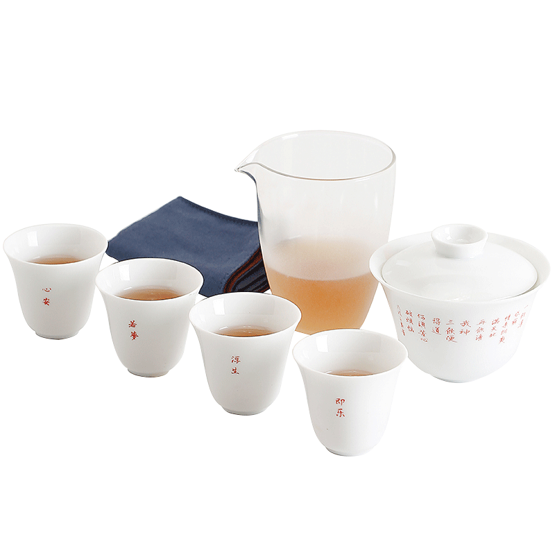 By mud white porcelain tureen kung fu tea set of ceramic cups contracted household "tea set gift boxes