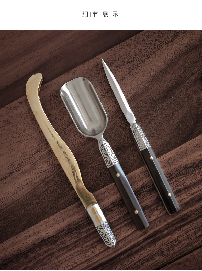 By mud knife three - piece tea "Damascus steel teaspoons ChaGa TSP tea ebony 6 gentleman accessories