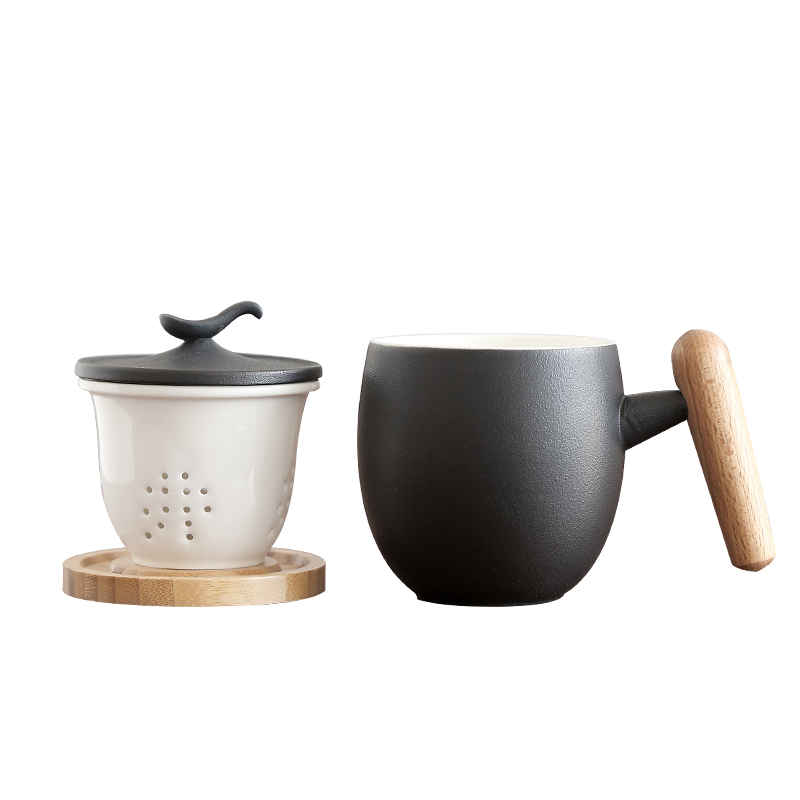 "Black pottery mud home with cover filter glass mugs office portable travel set of tea caddy fixings