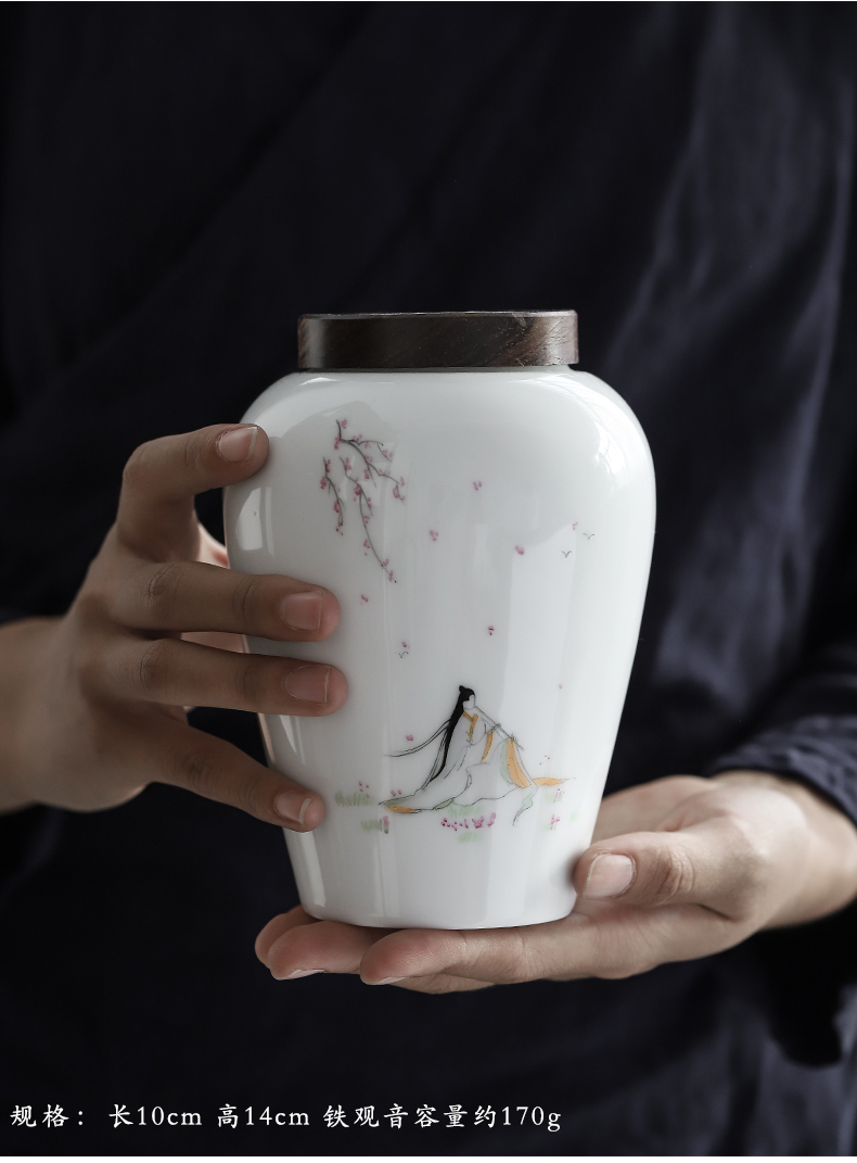 By pure hand - made mud ebony white porcelain tea pot checking ceramic seal the jar lid moistureproof household store tea boxes