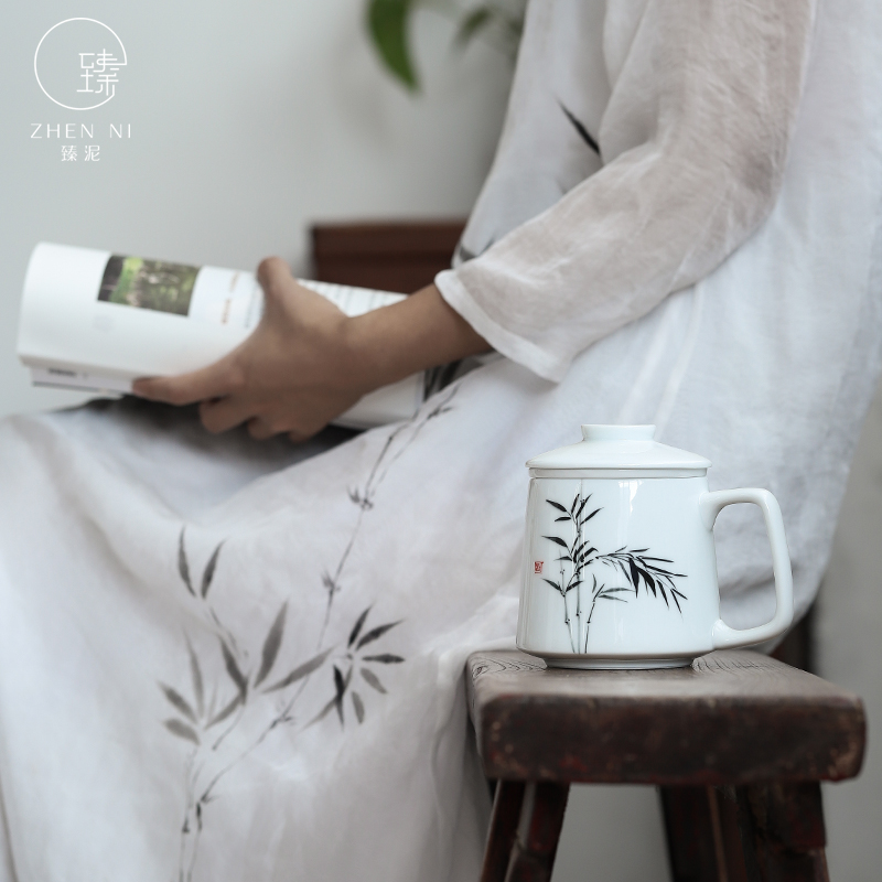 By pure hand - made mud mugs white porcelain office cup home with cover large capacity filter ceramic tea ultimately responds cup