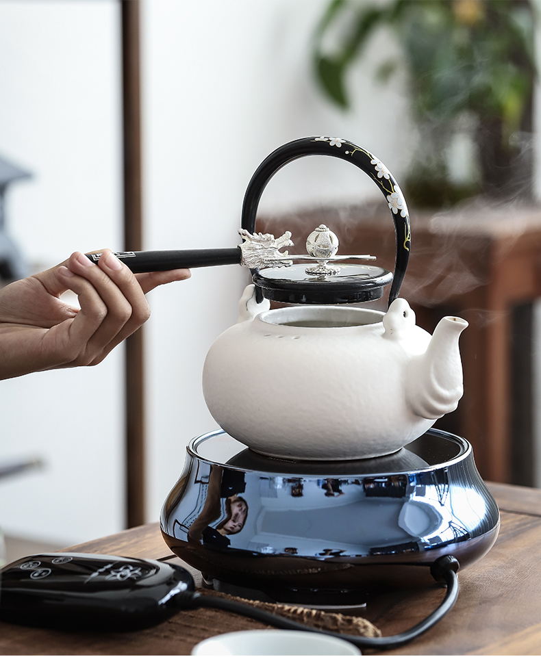 By boiling tea machine manual white pottery mud electric TaoLu ceramics blisters teapot household kung fu tea set girder kettle