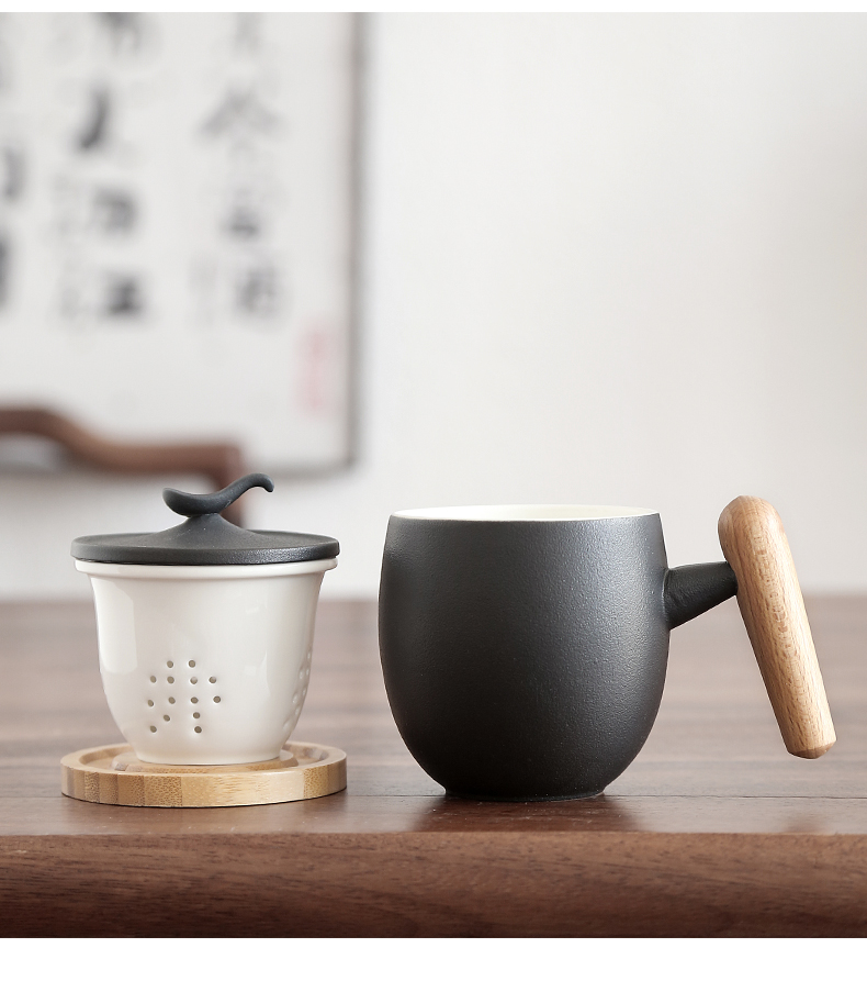 "Black pottery mud home with cover filter glass mugs office portable travel set of tea caddy fixings
