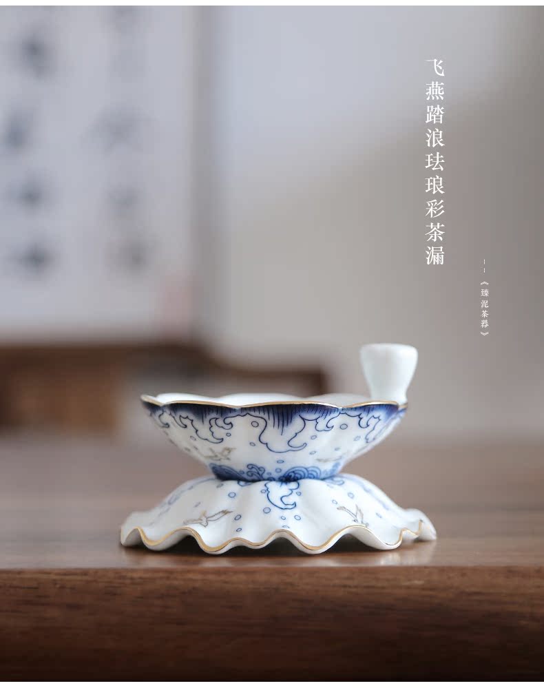 By mud colored enamel) set manually the see colour blue and white Japanese household ceramics filter tea tea strainer