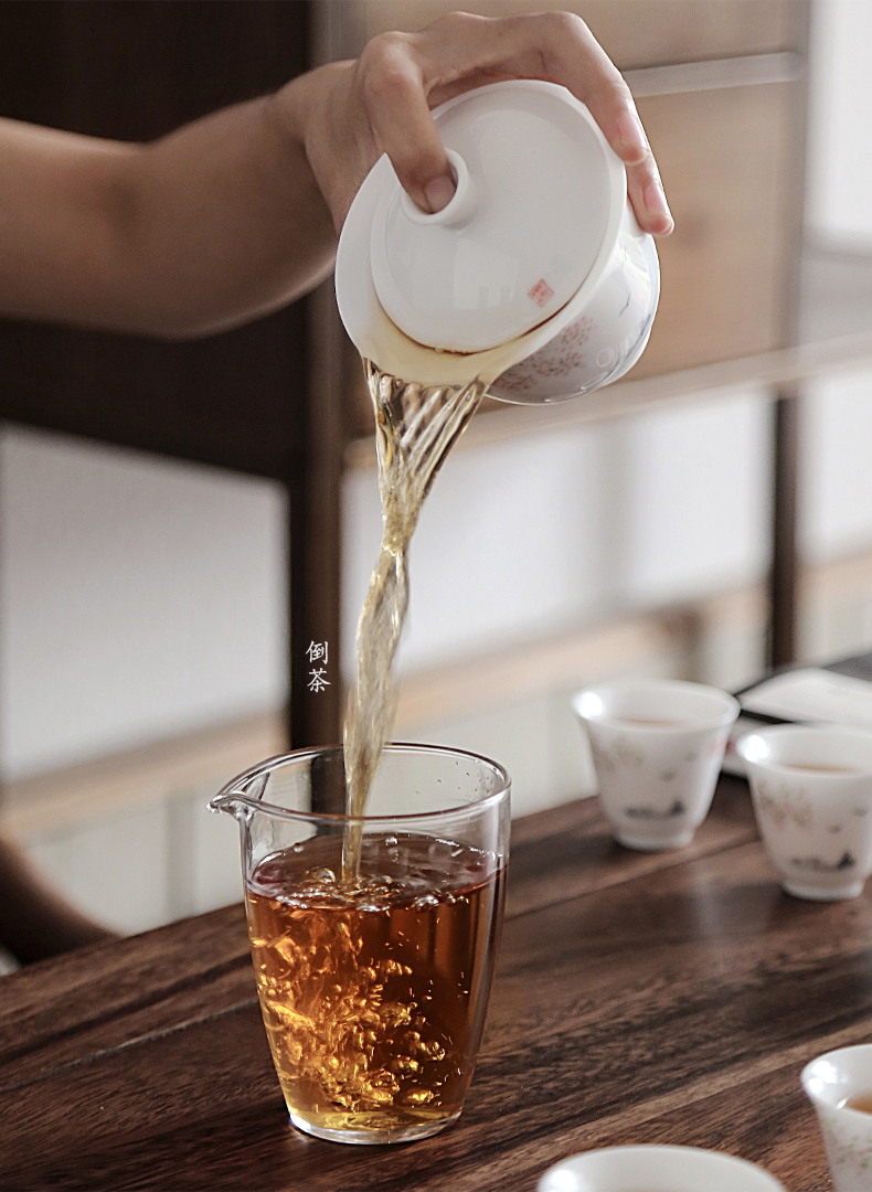 By pure hand - made mud kung fu tea set jingdezhen thin foetus white porcelain tureen household whole set of tea cups