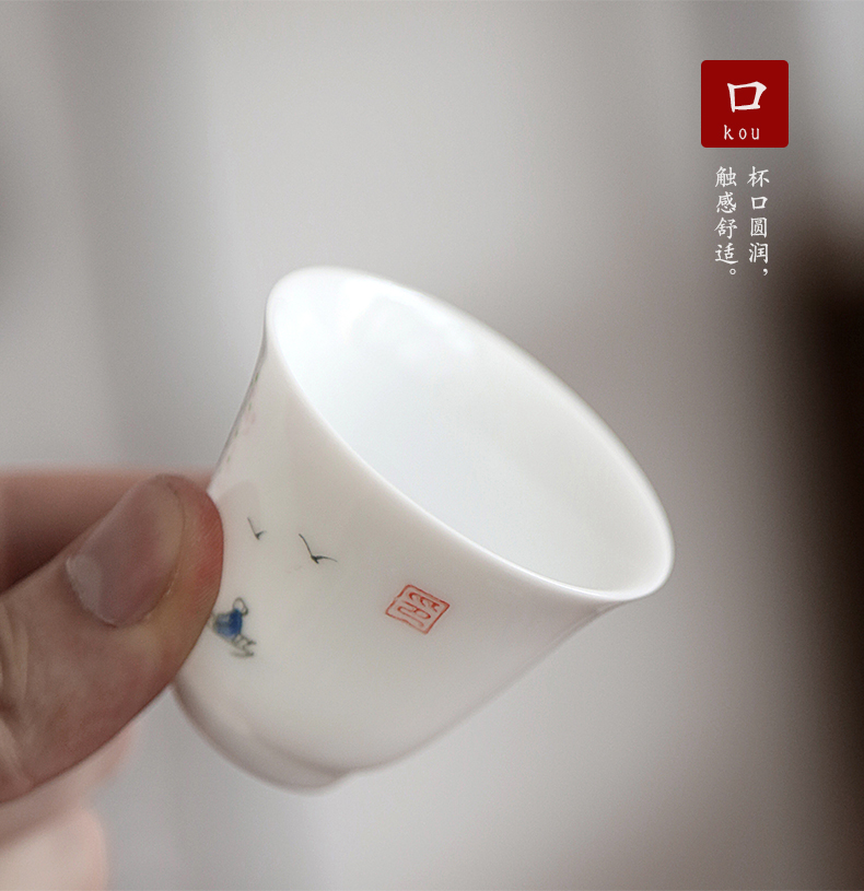 By pure hand - made mud kung fu tea set jingdezhen thin foetus white porcelain tureen household whole set of tea cups
