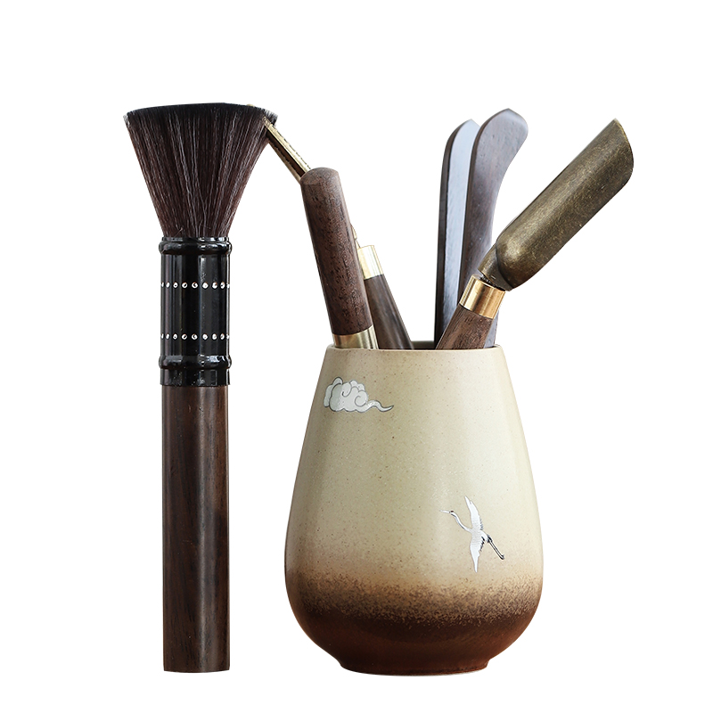 Tea taking by clay ceramic 6 gentleman ebony ChaGa pen pu 'er Tea knife ChaZhen kung fu Tea set accessories