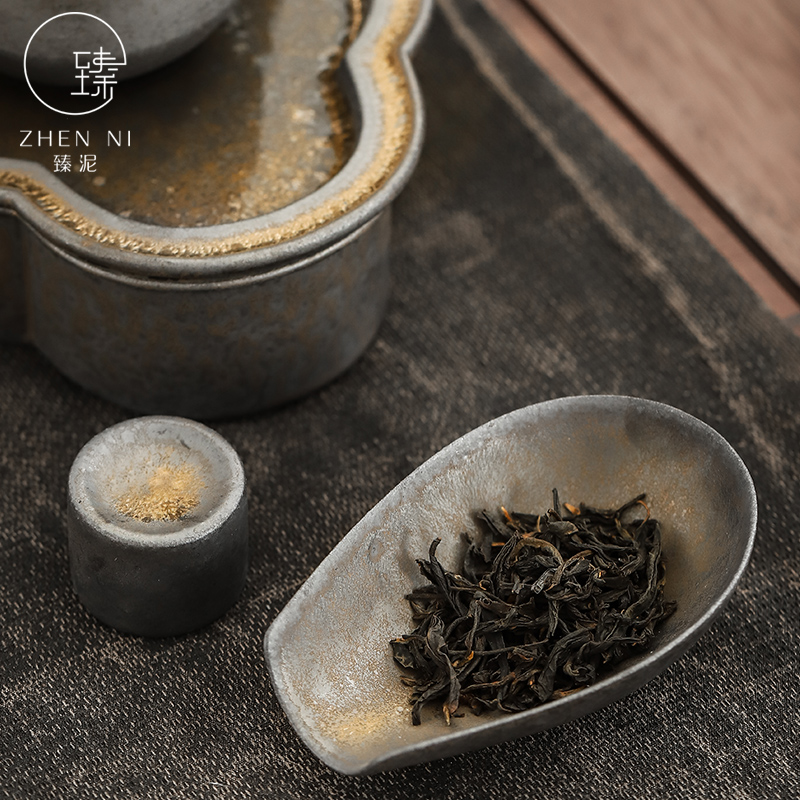 "Gold mud restoring ancient ways is ceramic tea shovel up tea holder Japanese teaspoon of tea spoon, kung fu tea tea accessories