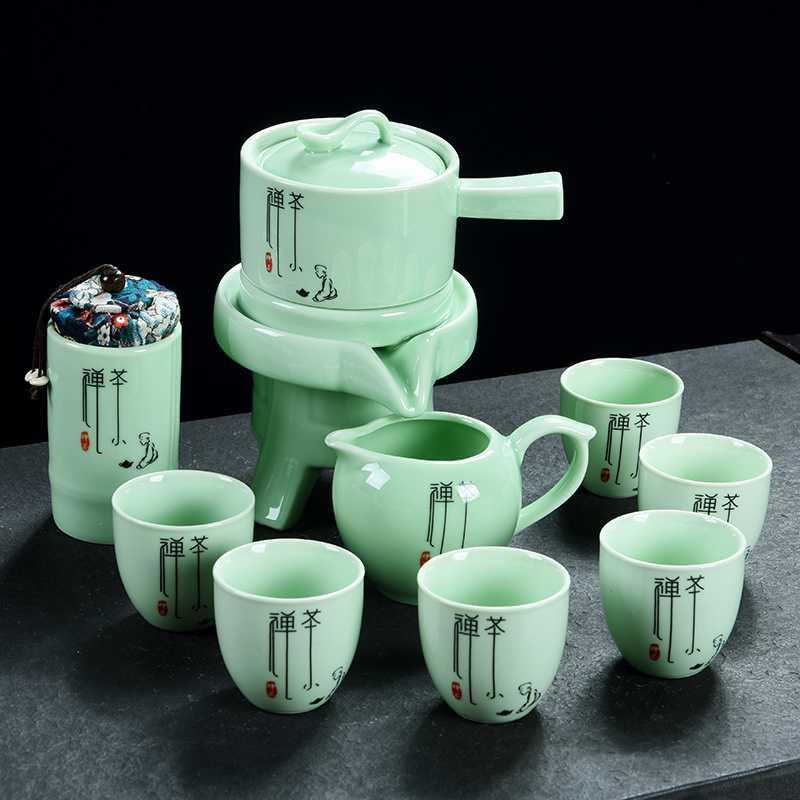 Lazy automatic creative stone mill rotating water kung fu tea, purple sand tea set of household ceramic teapot