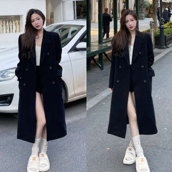 High-end mid-length, above-the-knee thickened woolen jacket
