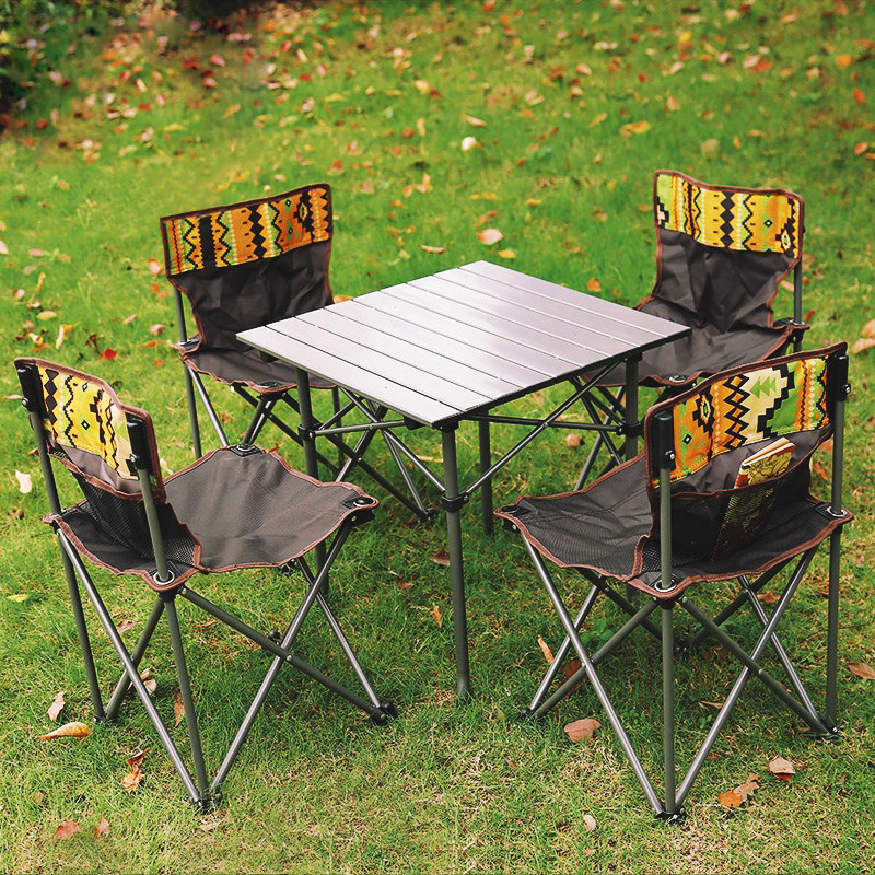 Outdoor folding table and chairs suit portable picnic table and chairs 5-5 pieces in the field Self-driving cruise Barbecue Seats