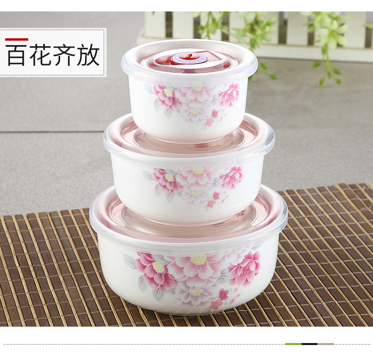 Bát sứ tươi có nắp đậy kín bộ đồ ăn gia đình ăn bát ăn trưa hộp cơm trưa học sinh ăn liền bát tô lò vi sóng - Hộp cơm điện sưởi ấm hộp com cắm điện lock&lock