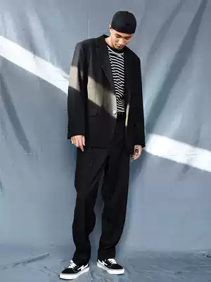 Casual ruffian handsome suit thug jacket ins Yuppie suit British style black fried street suit top high-end sense