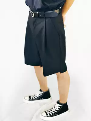 Suit five-point pants men's knee loose trend old father pants Harajuku wind wide leg suit shorts Tide brand ins Super fire 5