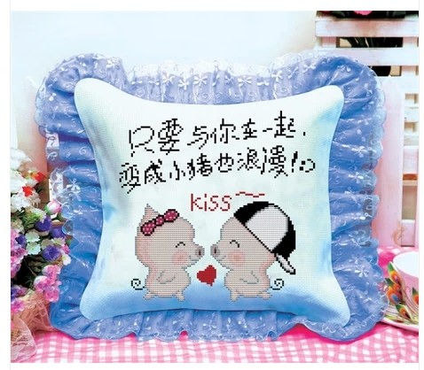 Dễ thương phim hoạt hình cross stitch gối in mới couple tình yêu hai puppy đệm một cặp duy nhất