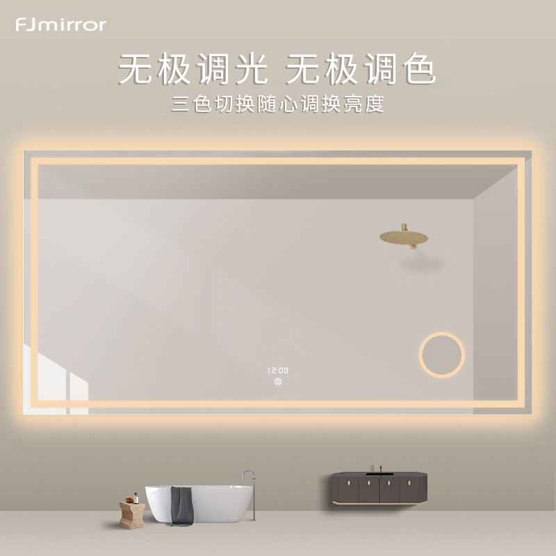 Powder room Bathroom basin with light mirror American bathroom vanity table Wall-mounted non-perforated makeup anti-fog smart mirror