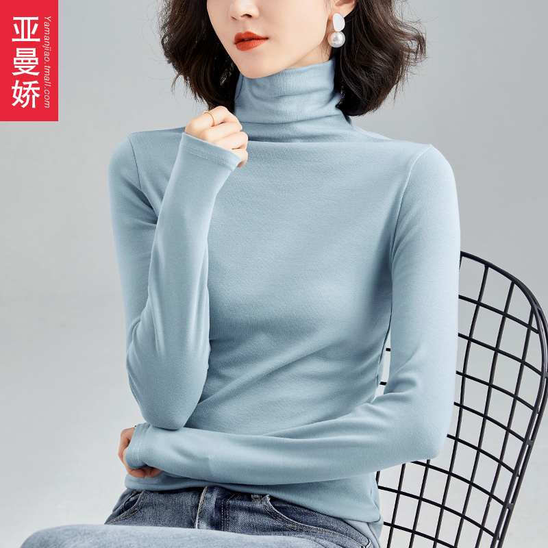 2026 Spring and Autumn New Style Pure Cotton Slim Fit Base Shirt for Women, High Neck Long Sleeve Top, Fashionable and Stylish T-Shirt