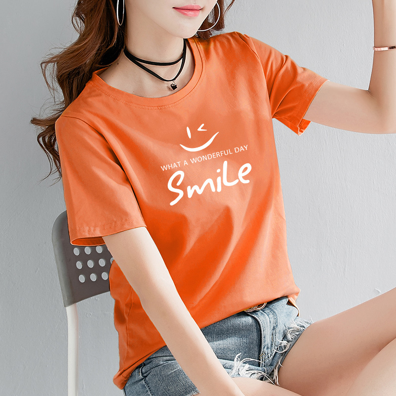 Pure Cotton Summer Clothing 2026 New Loose Short-Sleeved T-Shirt for Women, Summer Orange Half-Sleeved Base Shirt for Women