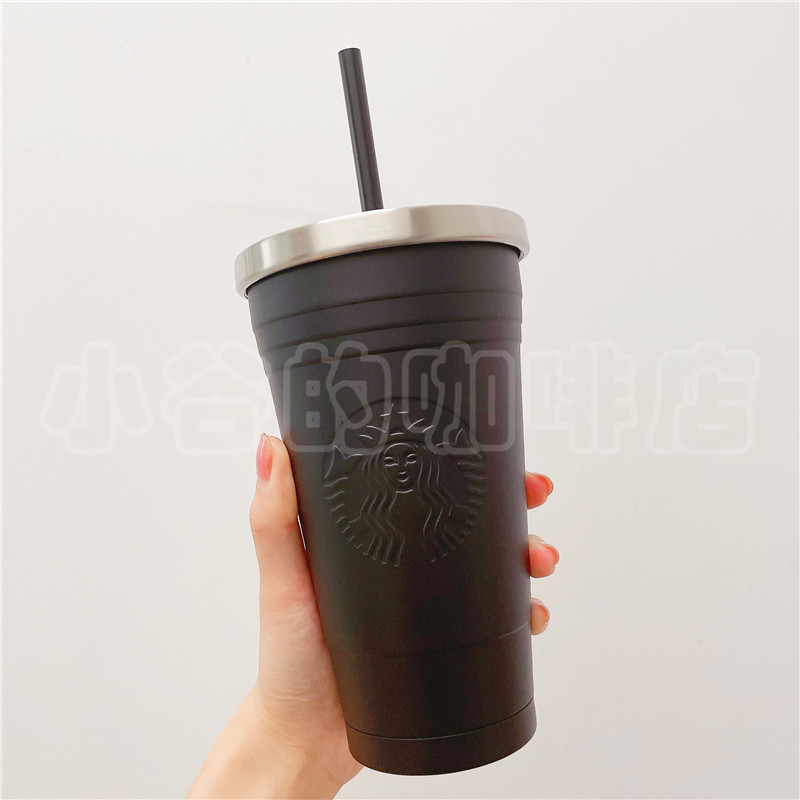 Starbucks Cool Black Classic Double Stainless Steel Straw Cup 473ml Brief for men drinking water cups