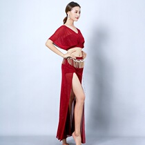 Belly dance 2021 new practice sexy suit beginners autumn and winter sequin mesh fairy loose open long dress