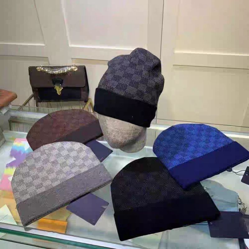 European and American Autumn and Winter New Men's Checkerboard Jacquard Knitted Wool Hat, Thin Style