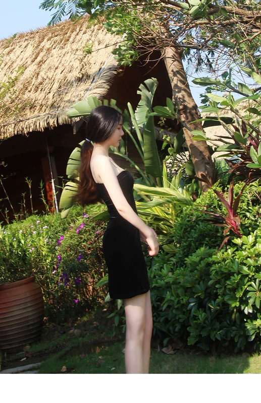 Mùa xuân 2019 quý cô retro Fan nhỏ gợi cảm chuỗi kim cương mỏng nhung dây đeo túi váy hông váy váy - Sản phẩm HOT